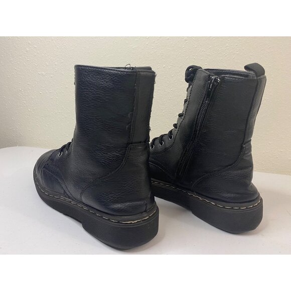 Black Lace-Up Boots With Side Zippers For Girls Size 5 Faux Leat - Picture 6 of 8